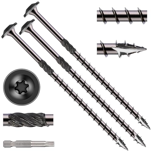 Heavy Duty Washer Head Wood Screws #14 x 5, Structural Lag Screws for Log, Timber, Landscaping & Outdoor Projects, Black Ruspert Coated, 300 Pack - color: Black, size: #14 x 5"