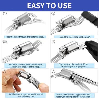 Large Hose Clamps 304 Stainless Steel Assortment Kit, Cut-To-Fit 66ft Metal Strap 40 Fasteners L Socket Wrench, Worm Gear Hose Duct Clamp, Band Screw Clamps For Auto,Hvac,Duct,Pipe,Fuel Line - size: 66FT Strap + 40 Fasteners