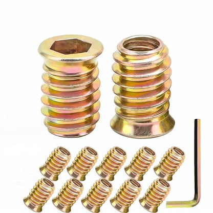 40Pcs 3/8"-16 x 25mm Furniture Screw in Nut Threaded Wood Inserts Bolt Fastener Connector Hex Socket Drive for Wood Furniture Assortment (with Hex Spanner) - size: 3/8"-16 x25mm