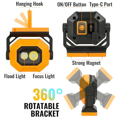 Easymaxx Rechargeable Magnetic Work Light 2 Pack, 1500LM LED Flashlight