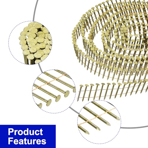 uxcell 2400 Count Siding Nails 1" x 0.083" 15-Degree Ring Shank Full Round Head Collated Wire Coil for Lath and Sheathing Materials - size: 1" x 0.083"