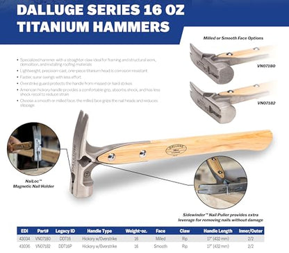 VAUGHAN Titanium Framing Hammer, 16 Oz, Roofing Hammer - style: Milled