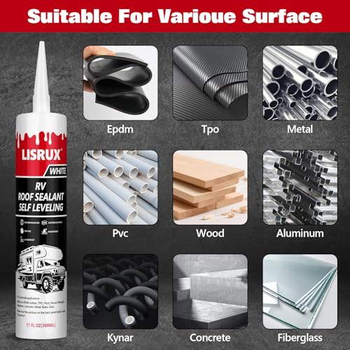 12 Pack RV Roof Sealant,Self Leveling Lap Sealant for RV Roofs,White RV Caulking Sealant Waterproof for Camper, Trailer & Motorhome - size: 12P