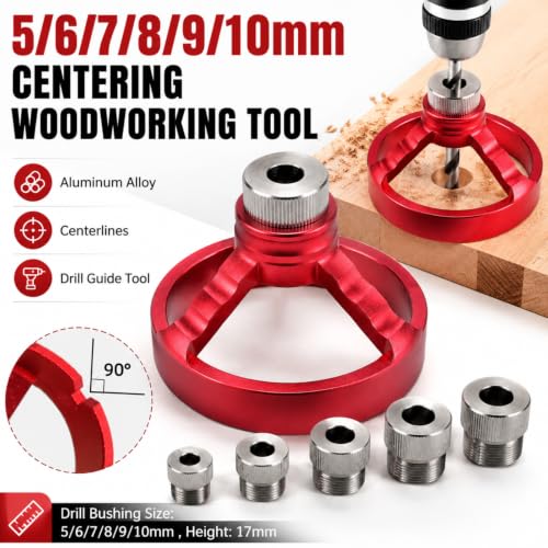 Drill Guide Locator, 6/7/8/9/10mm Self Centering Dowel Jig Kit Vertical Hole Woodworking Tool