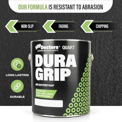 Dura Grip Anti-Slip Paint for Concrete, Wood, Tile and Metal – Non-Skid Coating for Floor, Decking and Ramps – Quart (Black) - color: Black