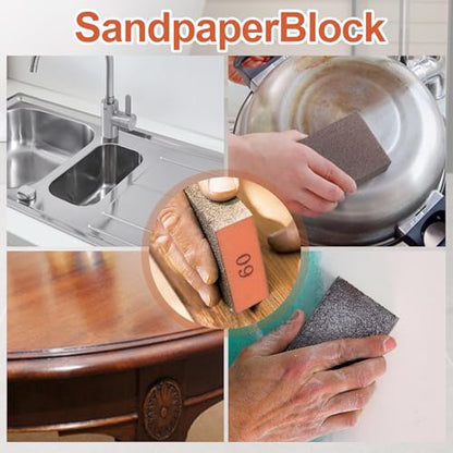 Romeda 8-Pack Sandpaper Block, 60 Grits Washable and Reusable Handmade Sanding Sponge, Drywall Sandpaper Blocks for Wooden Drywall Sheetrock and Metal Glazing - color: 60 Grits, size: 8-Pack