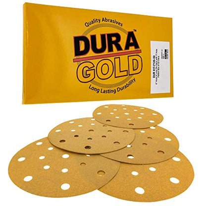 Dura-Gold 6" Gold Sanding Discs, 120 Grit, Box of 50, Hook & Loop, 17 Hole - size: 120-Grit