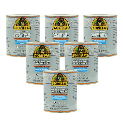 Gorilla Patch & Seal Liquid Rubber Waterproof Sealant, Crystal Clear, 32 Ounce (Pack of 6) - Seals Out Water, Air, and Moisture - color: Clear, size: 6 - Pack