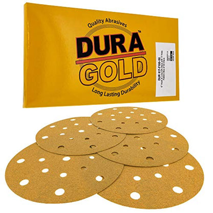 Dura-Gold 6" Gold Sanding Discs, 100 Grit, Box of 50, Hook & Loop, 17 Hole - size: 100-Grit