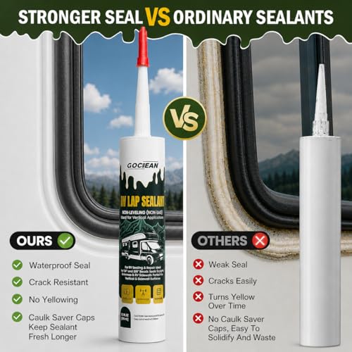 Non-Leveling RV Roof Sealant, Lap Sealant for RV Roofs, Windows, Skylight, Non-Sag RV Roof Sealant, Waterproof Clear RV Sealant, RV Caulking Sealant for Vertical Surface Leak Repair - color: Clear