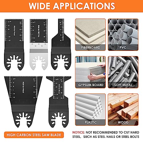 8Pcs Oscillating Saw Tool Blades Set Bi-metal Stainless Steel Multitool Blades Kit Quick Release Oscillating Blades Precise Cutting Saw Blades with 3 Gaskets for Wood Plastic Cutting(8pcs)