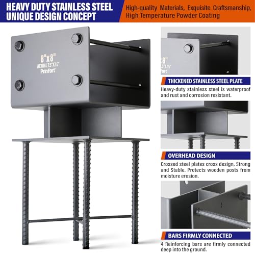 Stainless Steel 8"x8"(Actual 7.5"x7.5") Post Base Bracket Concrete, Wet Set Concrete Post Anchor Bracket Heavy Duty 1Pack - size: 8"-Wet Set
