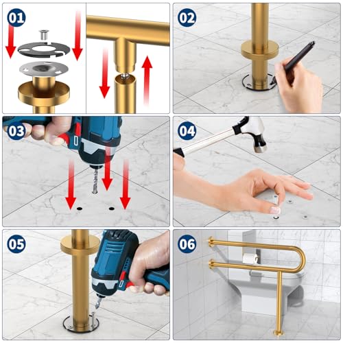 ZUEXT 31.5x28 Inch Gold Knurled Toilet Grab Bar with Toilet Paper Holder - color: Gold, size: 31.5 Inch