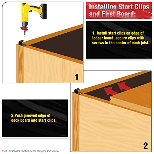 Start Clips, Hidden Deck Starter Clips for Composite Decking, Hidden Fasteners Starter Clips with Decking Screws, 36 Pack, Black