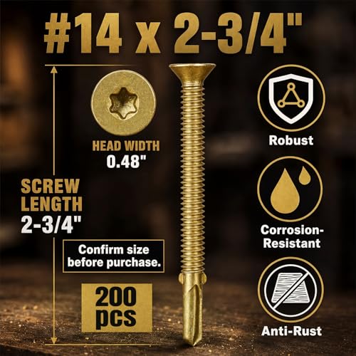 200Pcs Trailer Deck Screws #14 X 2-3/4" Metal Self Tapping Screw,Bronze