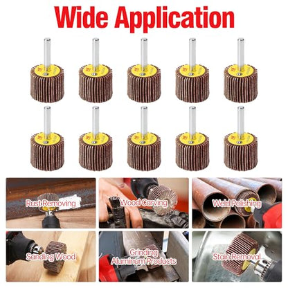 HUHAO 10 PCS Abrasive Flap Wheel Sander Set, 80 Grit 1/4" Shank Sanding Wheels Aluminum Oxide Flap Wheel Sander Drill, Die Grinder Rotary Flapper Wheel for Remove & Polish Rust,30 * 6 - style: 10Pcs(30*25*6)