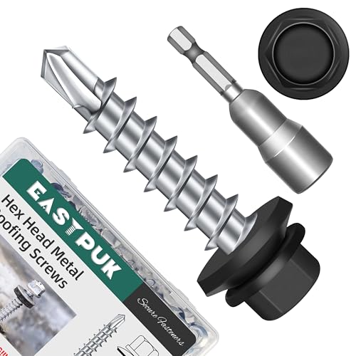 100-pack #10 x 1 Hex Head Self-Drilling Metal Roofing Screws with EPDM Washer, Black Coated Wood Screws, Self Tapping Sheet Metal Roof Screws (Diamond Point) - color: Black, size: #10 x 1"