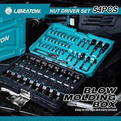 LIBRATON 54PCS Magnetic Nut Driver Set, Impact Drill Driver Bit Set 1/4"