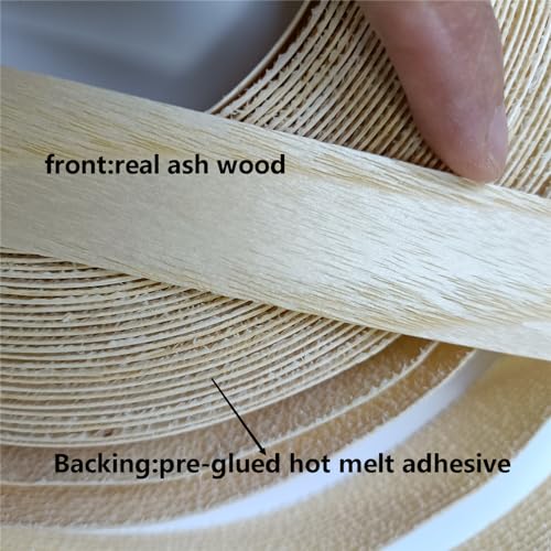 Ashwood Wood Veneer Edge Banding 7/8inch X 50ft -Preglued Iron On Veneer Edging-Plywood Backed with Hot Melt Adhesive Strip-Flexible Wood Tape for Furniture Cabinet Laminate
