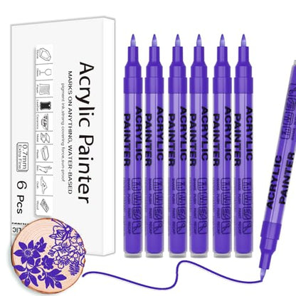 Purple Acrylic Paint Pens 6 Pcs Permanent Marker Pens Extra Fine - color: Purple