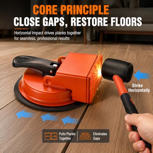 Floor Gap Fixer Tool with Enhanced Vacuum Suction Cup for Vinyl Plank (LVP), Laminate, Hardwood & Tile Flooring, Industrial Steel, Heavy Duty Floor Fix Plank Grabber for Repair Gaps (Tool Only)