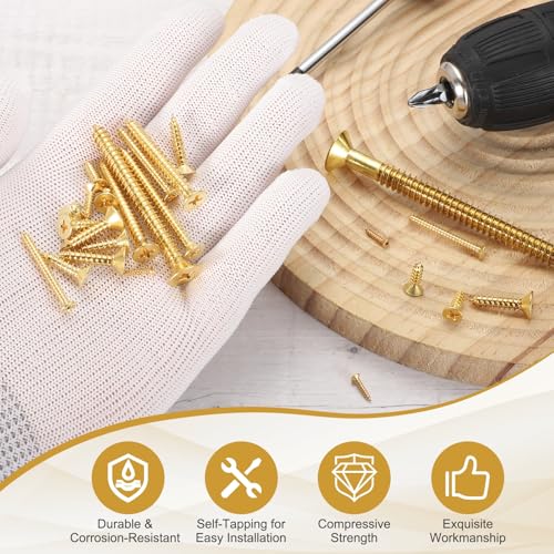 MECCANIXITY Brass Phillips Wood Screws, M4 x 16mm Brass Phillips Flat Wood Screws Self-Tapping Furniture Connector for Door Hinges, Wood Crafts and DIY Projects,(Gold Tone, Pack of 18) - size: M4 x 16mm