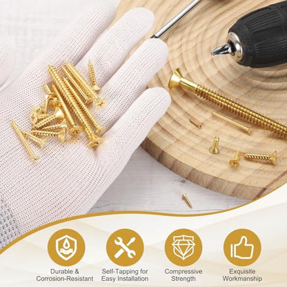 MECCANIXITY Brass Phillips Wood Screws, M3.5 x 20mm Brass Phillips Flat Wood Screws Self-Tapping Furniture Connector for Door Hinges, Wood Crafts and DIY Projects,(Gold Tone, Pack of 18) - size: M3.5 x 20mm