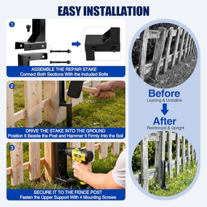 Fence Post Repair Kit 33" 4 Pack, Fix Leaning 4x4/6x6 Wood Posts