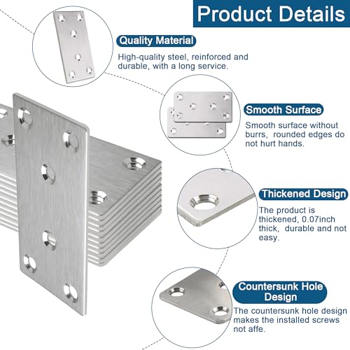 20 Pack Flat Straight Brace Bracket, 3 x 1.5 inch Silver Steel Stainless Mending Plate with Screws, Flat Metal Brackets for Wood Furniture Shelves Repair - color: Silver (3x1.5 inch)