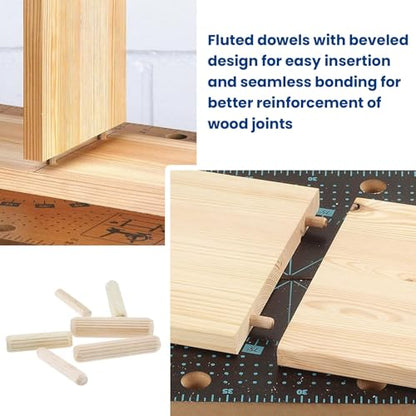 200 Pcs Wooden Dowel Pins Assorted Sizes, 1/4" 3/8" 5/16"