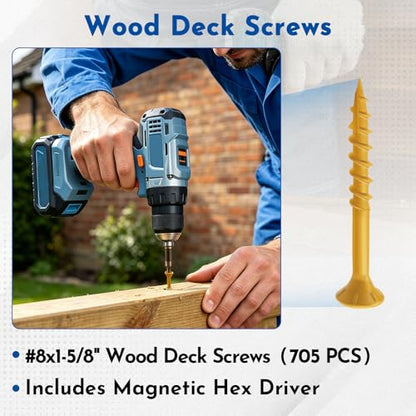 #8 x 1-5/8" Deck Screws Wood Screws, Torx Flat-Head Exterior Screws, T25 Star Bit Includeds (710PCS 5LB Box) - size: #8x1-5/8"