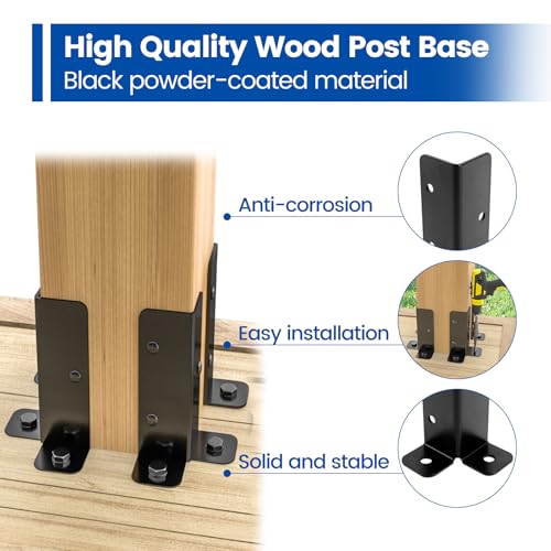 Muzata 8Pack Adjustable Post Base Brackets for Heavy Duty Wood Fence WT32
