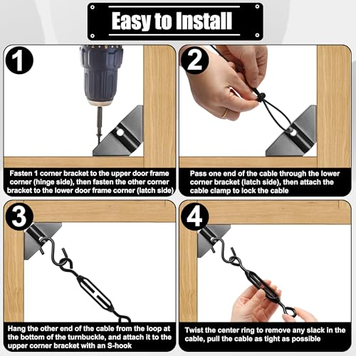2 Set Anti-Sag Gate Kits for Wooden Fence, Anglecai Gate Support Cable Kit