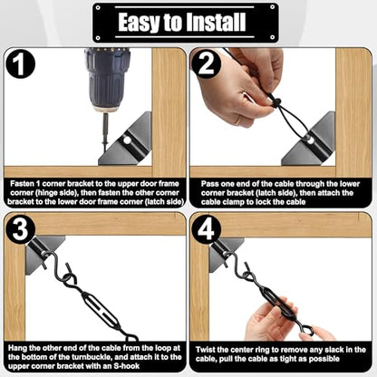 2 Set Anti-Sag Gate Kits for Wooden Fence, Anglecai Gate Support Cable Kit