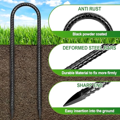 Trampoline Stakes Anchors High Wind 12''Ground Anchor Tent Stakes Heavy Duty, U Rebar Stakes Trampoline Accessories - size: 12 Pack