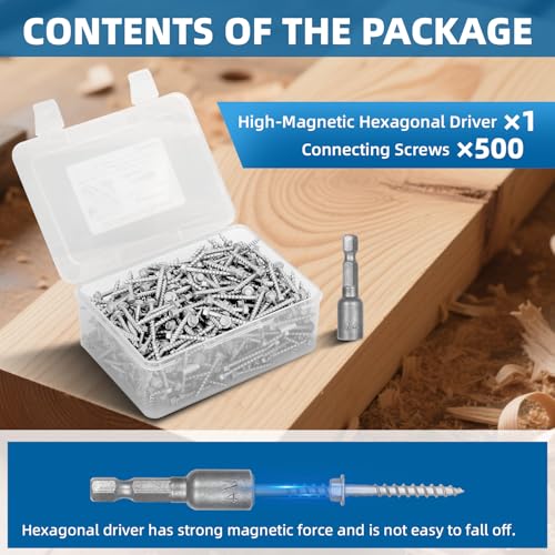 Upgrade #9 x 1-1/2" Joist Hanger Screws 500 PCS, 1/4" Hex Head & 0.370"-Dia