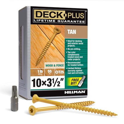 Deck Plus Deck Screws, #10 x 3-1/2in, 55 Pack, Tan - color: Tan, size: #10 x 3-1/2", style: 55 pcs