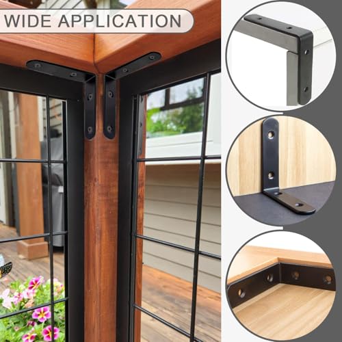 20 PCS Black Corner Brace 2.5''x 2.5'' Heavy Duty L Bracket Corner Braces with 80 pcs Screws, 3MM Thic Kness Joint Iron Metal Right Angle Brackets for Shelves, Wood Furniture - size: 65x65MM