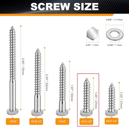 Hex Head Lag Bolts for Wood, Lag Screws 1/4" x 1-1/2",25 PCS - size: 1/4" x 1-1/2"
