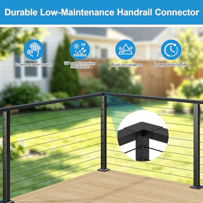 Black Cable Railing Handrail Corner Connectors, Aluminum - size: 90 Degree Sleeve
