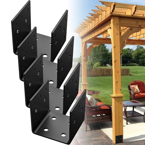 4Pcs Heavy Duty Post Base Brackets for Gazebo & Pergola - Fit 4 x 4 Post Anchor Connector, Thickened & Multi-Hole Design, Steel, Black - color: Post Base (4pcs)