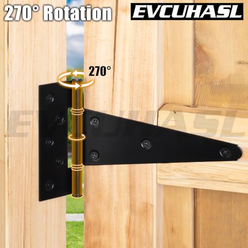 12 Inch T-Strap Gate Hinges, Shed Barn Door Hinges Heavy Duty, Black Tee Hinges for Wooden Fences, Yard Gate, Wrought Hardware Iron Rustproof (2 Pack/Set) - size: 12 Inch