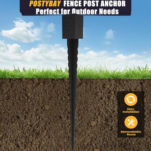 1Pcs 36"Fence Post Anchor Ground Spike| Black Powder-Coated| 4"x4" - size: 36"