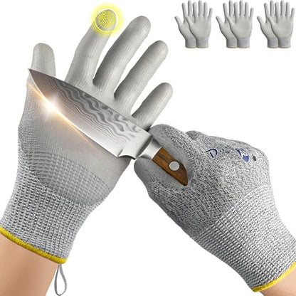Dowellife Cut Resistant Work Gloves for Men & Women - ANSI A5 & EN388 Level 4, Breathable PU Coated, Grey Non-Marking - for Gardening, Fishing, Automotive, Construction, Wood Carving (Large, Grey) - size: Large (Pack of 3)