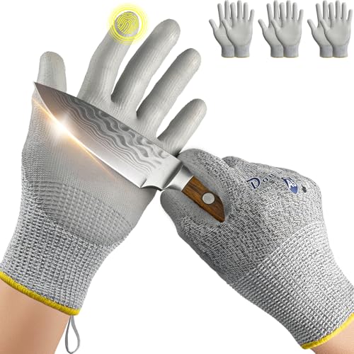 Dowellife Cut Resistant Work Gloves for Men & Women - ANSI A5 & EN388 Level 4, Breathable PU Coated, Grey Non-Marking - for Gardening, Fishing, Automotive, Construction, Wood Carving (Medium, Grey) - size: Medium (Pack of 3)