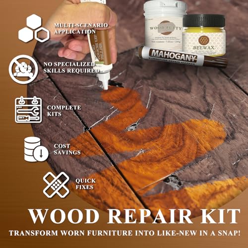 Wood Furniture Repair Kit – Set of 34 with Putty, Beewax, Fillers & Markers