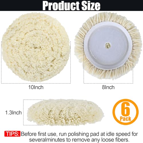 6 PCS Wool Buffing Polishing Pads - 8 Inch Natural Wool Cutting Pads with Hook and Loop Backing Compound & Polishing for Automotive Car Boats Glass Furniture Repair - size: 8" -6P
