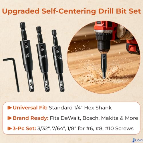 Upgraded Self-Centering Hinge Drill Bit, VIX Bit Set, High Speed Steel - color: Black, size: 3 Pieces