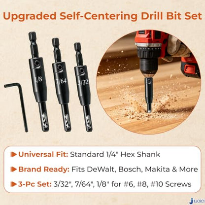 Upgraded Self-Centering Hinge Drill Bit, VIX Bit Set, High Speed Steel - color: Black, size: 3 Pieces