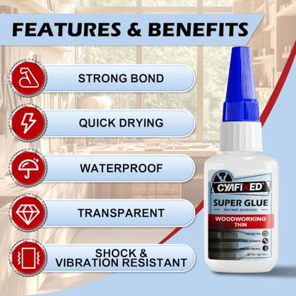Super Thin CA Glue 30g, Professional Instant Super Glue for Woodworking - size: 1 oz